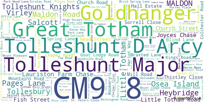 A word cloud for the CM9 8 postcode